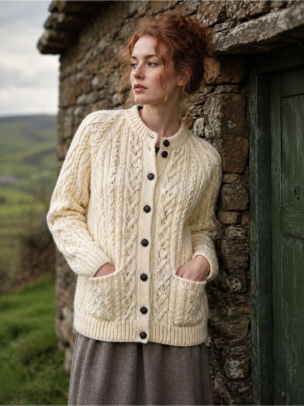 Vintage Blarney Woollen Mills Women M Irish Aran Wool Handknit Cardigan